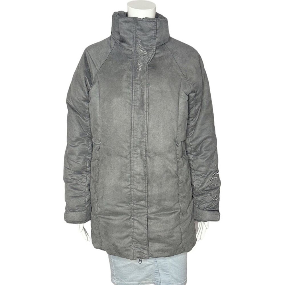 Cabela’s Goose Down Womens Jacket Gray Faux Suede Puffer 550 Fill Outdoors Small